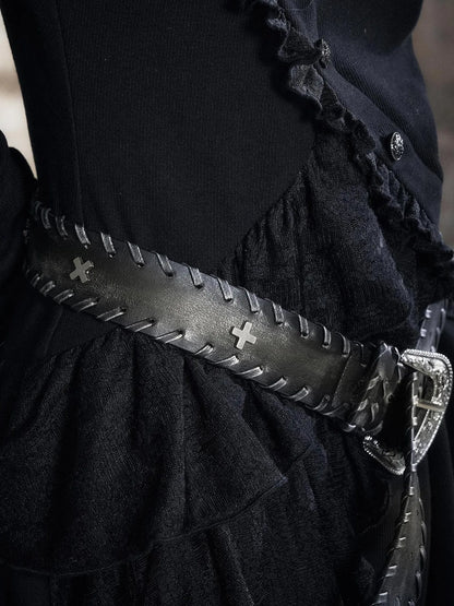 Chinese Clothing Cest Nous Update Vintage Carved Buckle Distressed Leather Lacing Belt