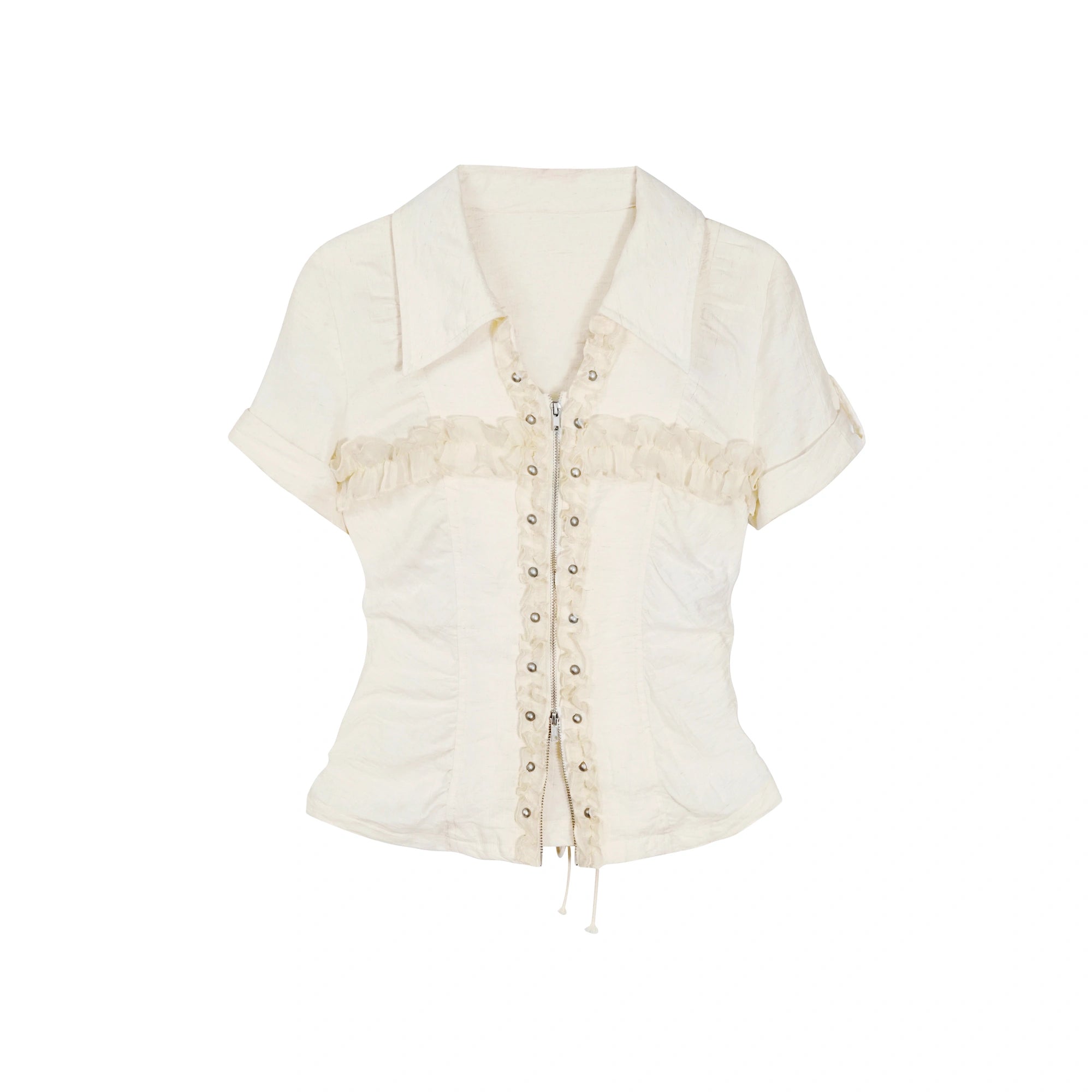 Chinese Clothing Cest Nous Update Vintage Cross Lace Gothic Ruffle V-neck T-shirt Long Sleeve MISSTT