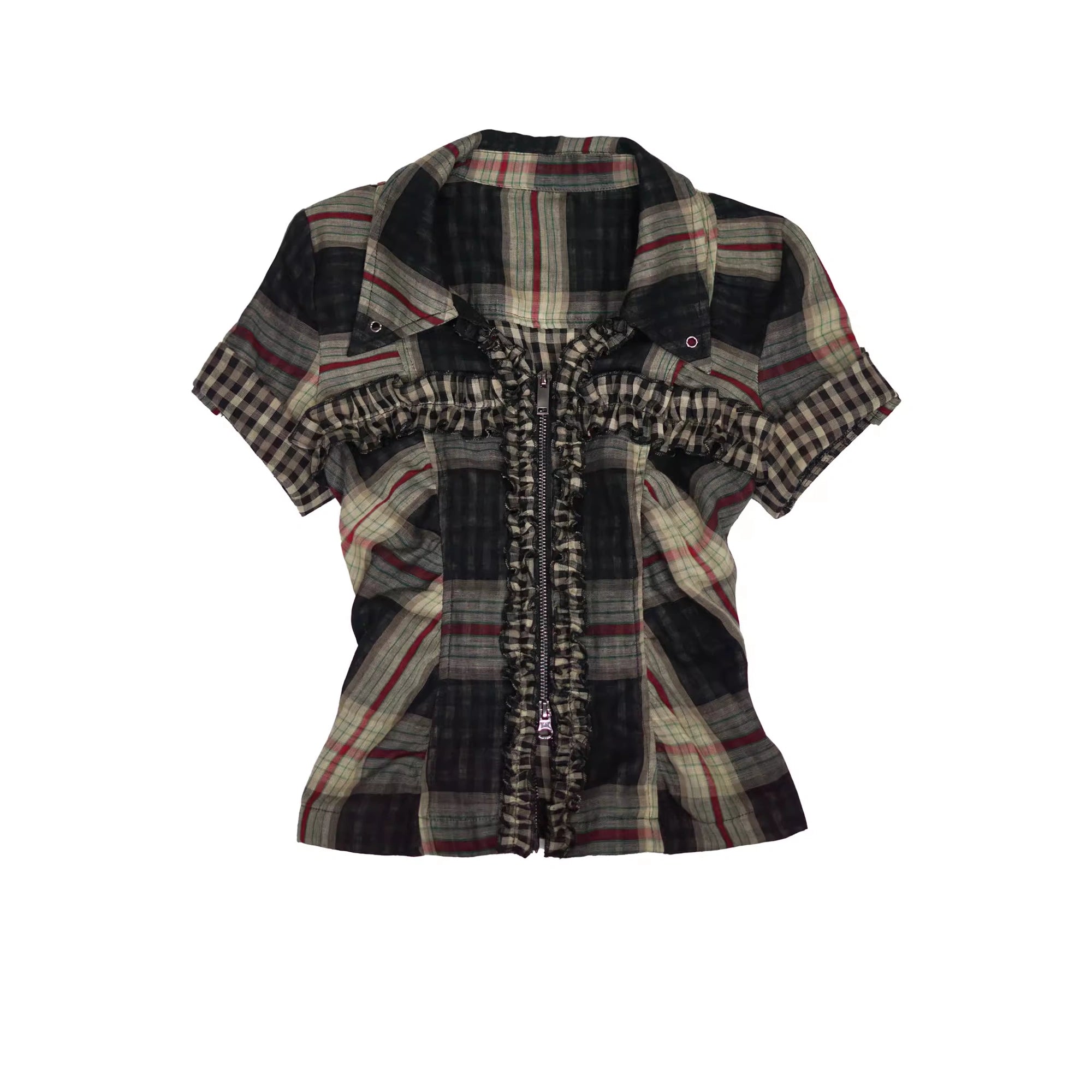 Chinese Clothing Cest Nous Update Vintage Cross Lace Gothic Ruffle V-neck T-shirt Long Sleeve MISSTT