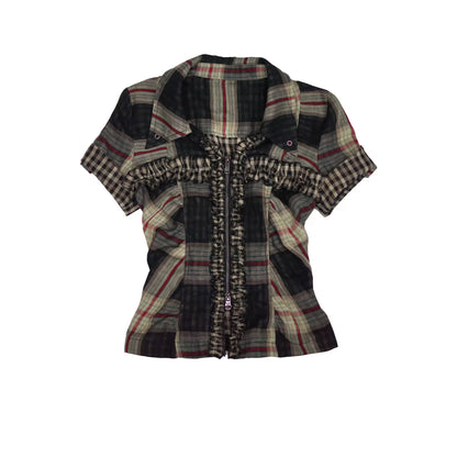 Chinese Clothing Cest Nous Update Vintage Cross Lace Gothic Ruffle V-neck T-shirt Long Sleeve MISSTT