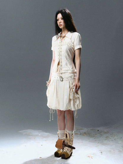Chinese Clothing Cest Nous Update Vintage Cross Lace Gothic Ruffle V-neck T-shirt Long Sleeve