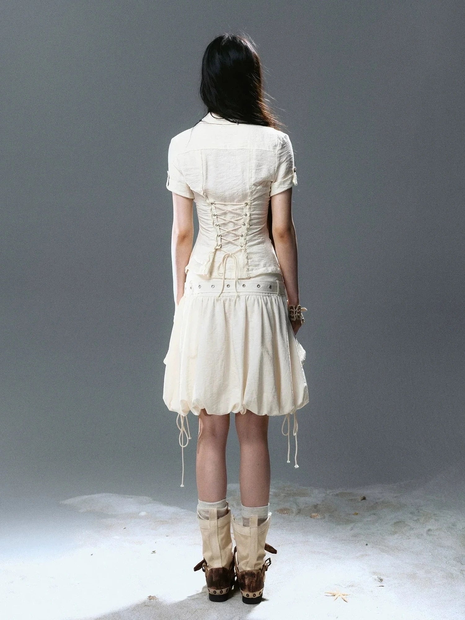 Chinese Clothing Cest Nous Update Vintage Cross Lace Gothic Ruffle V-neck T-shirt Long Sleeve