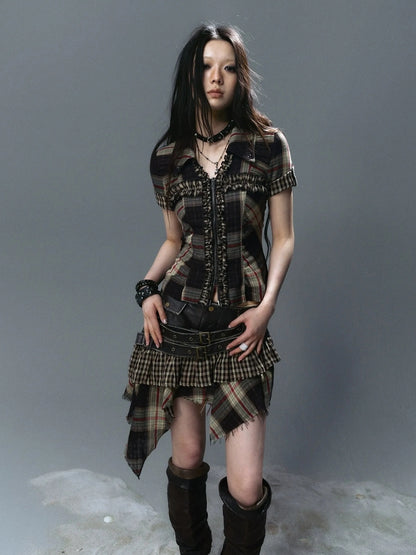 Chinese Clothing Cest Nous Update Vintage Cross Lace Gothic Ruffle V-neck T-shirt Long Sleeve
