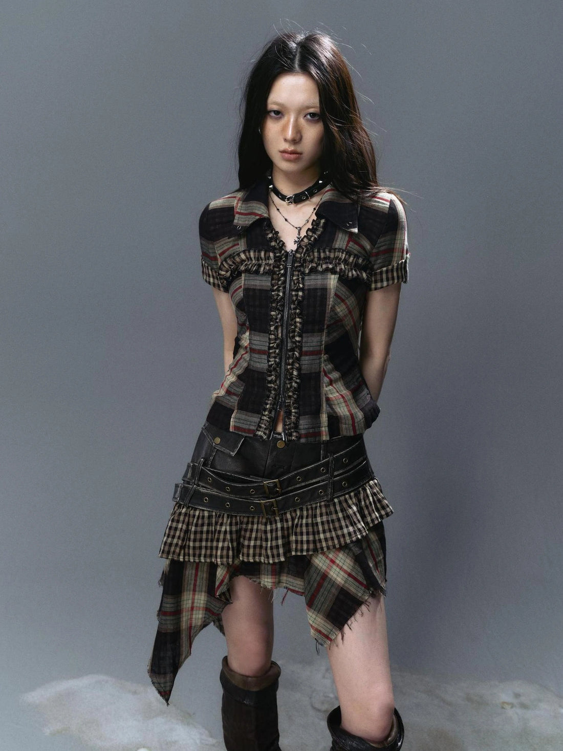 Chinese Clothing Cest Nous Update Vintage Cross Lace Gothic Ruffle V-neck T-shirt Long Sleeve