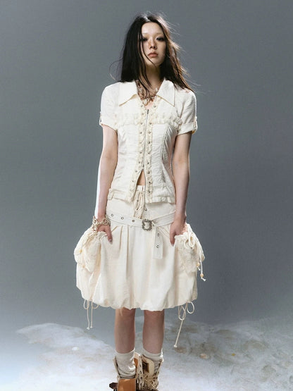 Chinese Clothing Cest Nous Update Vintage Cross Lace Gothic Ruffle V-neck T-shirt Long Sleeve