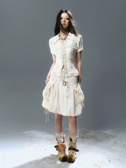 Chinese Clothing Cest Nous Update Vintage Cross Lace Gothic Ruffle V-neck T-shirt Long Sleeve