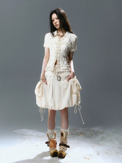 Chinese Clothing Cest Nous Update Vintage Cross Lace Gothic Ruffle V-neck T-shirt Long Sleeve