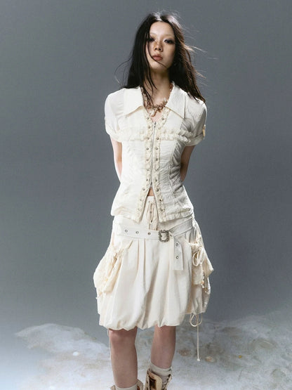 Chinese Clothing Cest Nous Update Vintage Cross Lace Gothic Ruffle V-neck T-shirt Long Sleeve