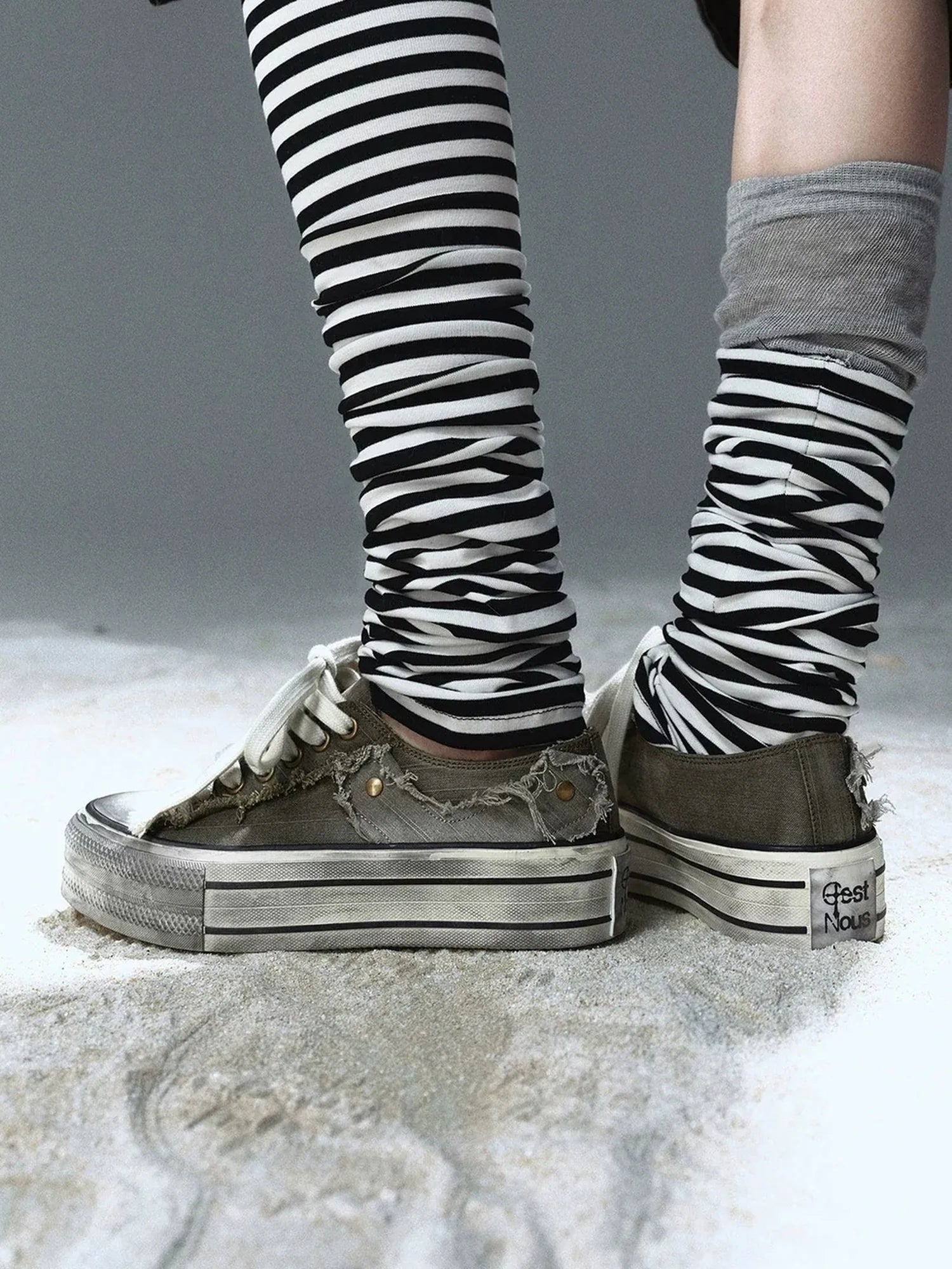Chinese Clothing Cest Nous Update Vintage Cross Patch Distressed Canvas Sneakers