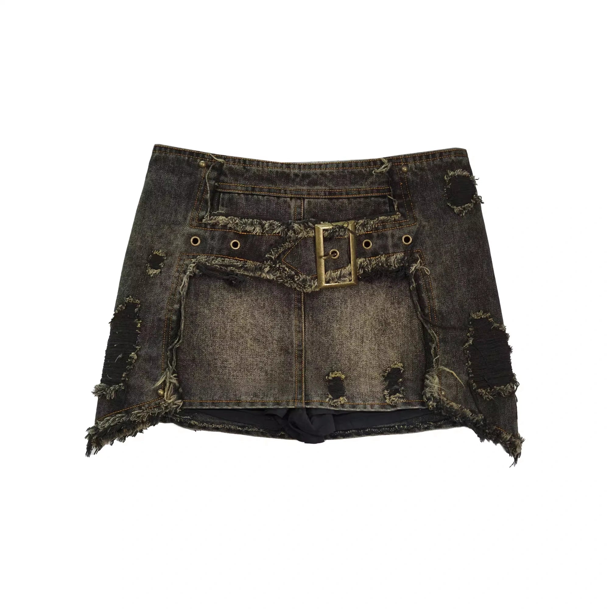 Chinese Clothing Cest Nous Update Vintage Cross Patchwork Distressed Denim A Line Skirt MISSTT