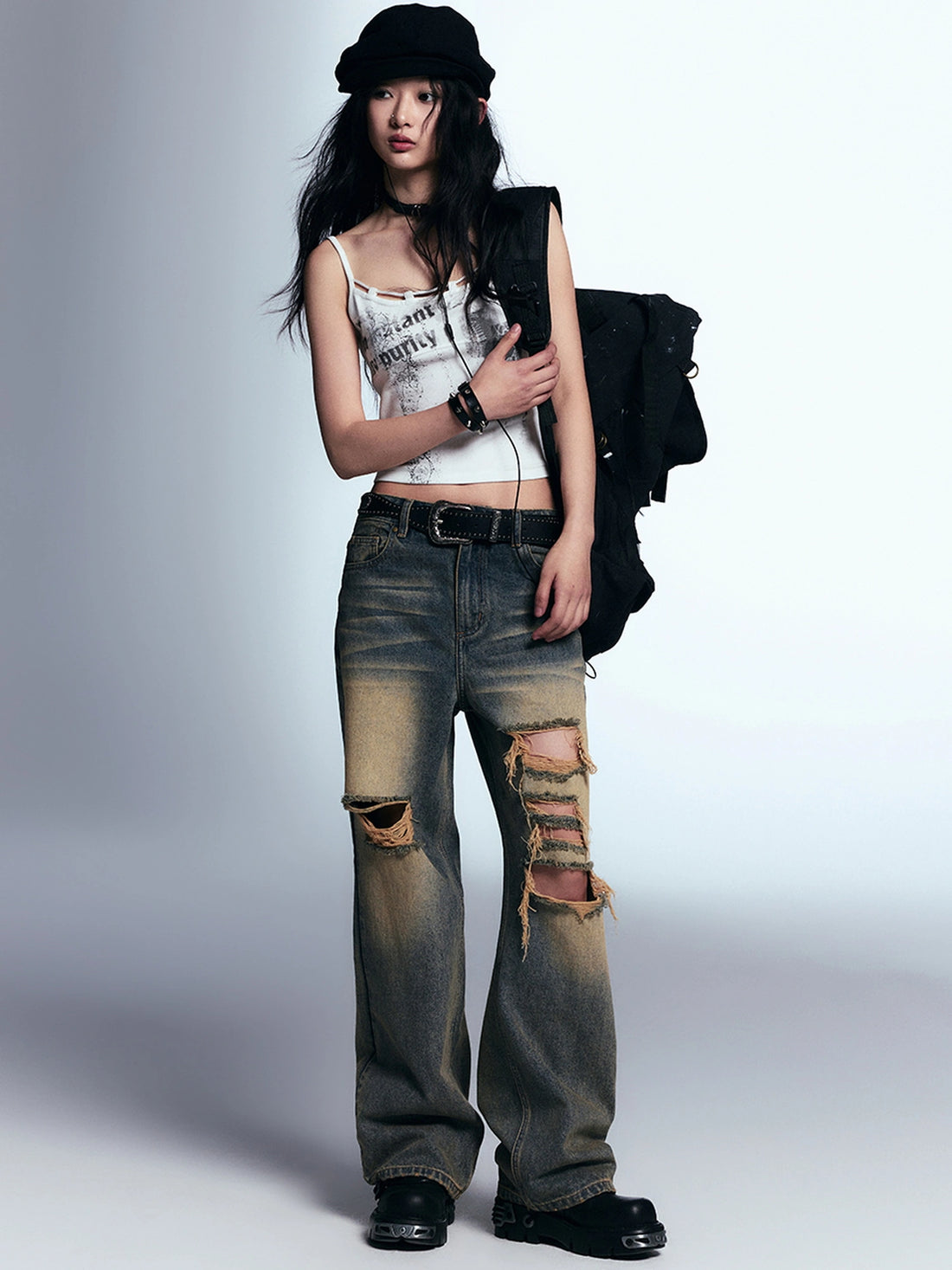Chinese Clothing Cest Nous Update Vintage Distressed Loose Straight Leg Jeans