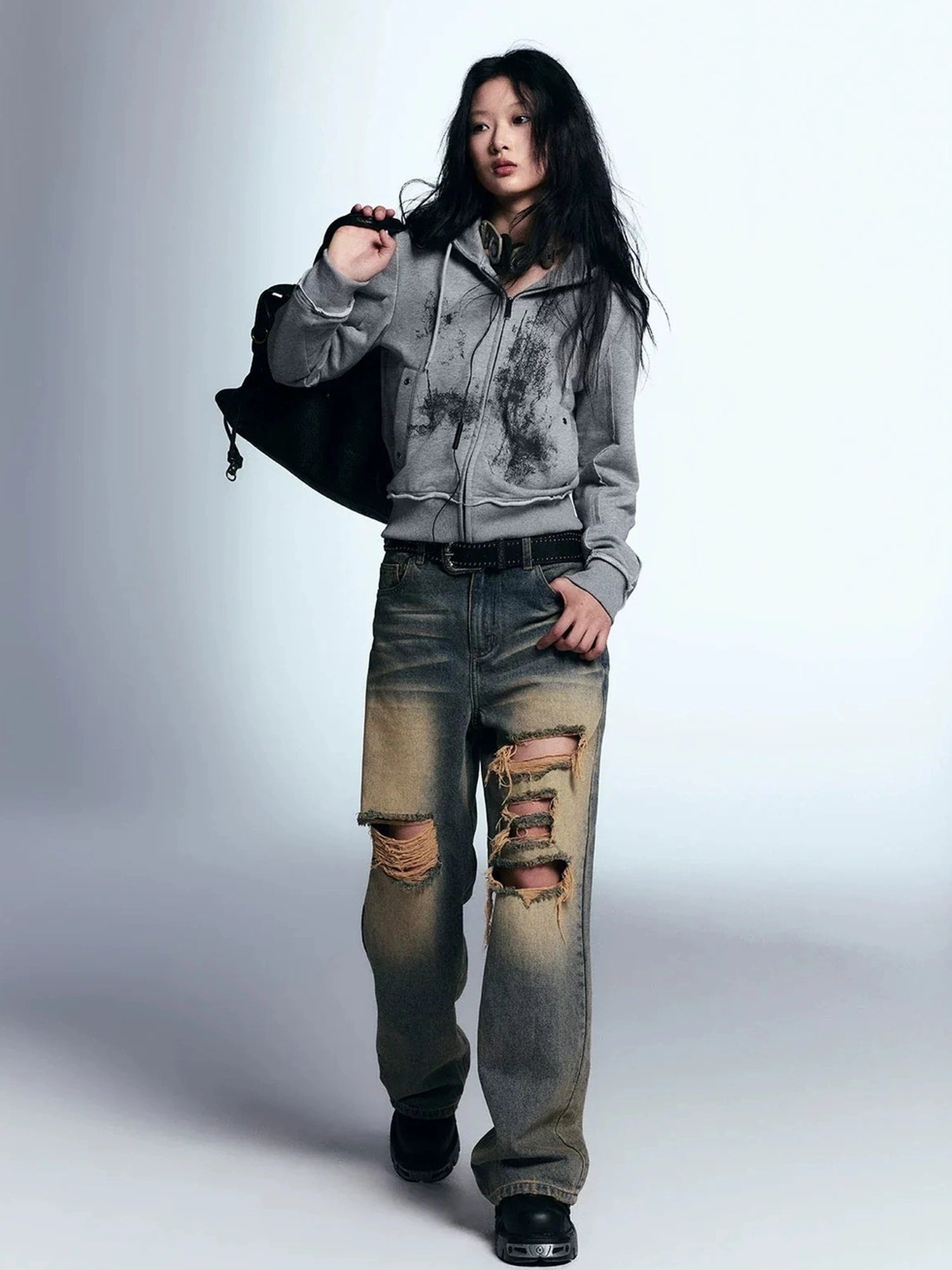 Chinese Clothing Cest Nous Update Vintage Distressed Loose Straight Leg Jeans