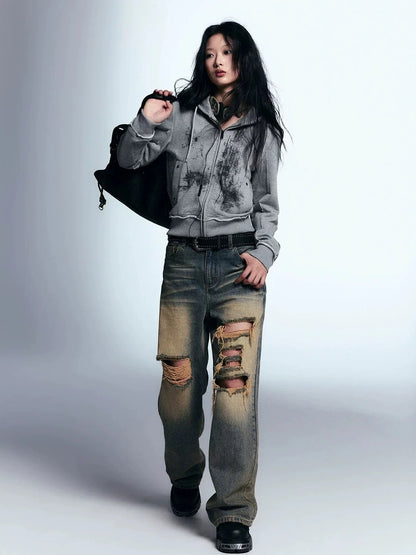 Chinese Clothing Cest Nous Update Vintage Distressed Loose Straight Leg Jeans