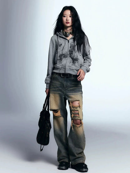 Chinese Clothing Cest Nous Update Vintage Distressed Loose Straight Leg Jeans