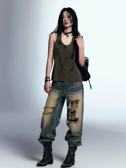 Chinese Clothing Cest Nous Update Vintage Distressed Loose Straight Leg Jeans