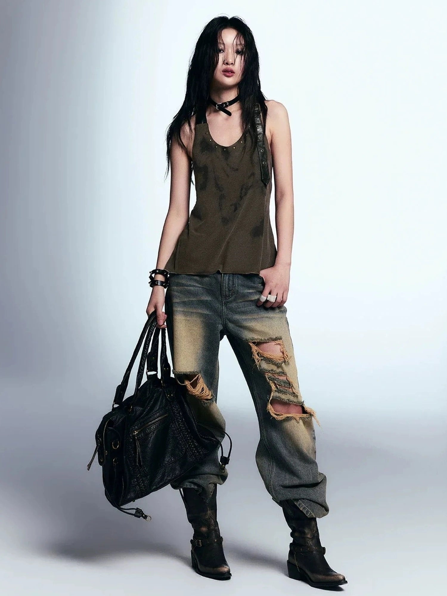 Chinese Clothing Cest Nous Update Vintage Distressed Loose Straight Leg Jeans
