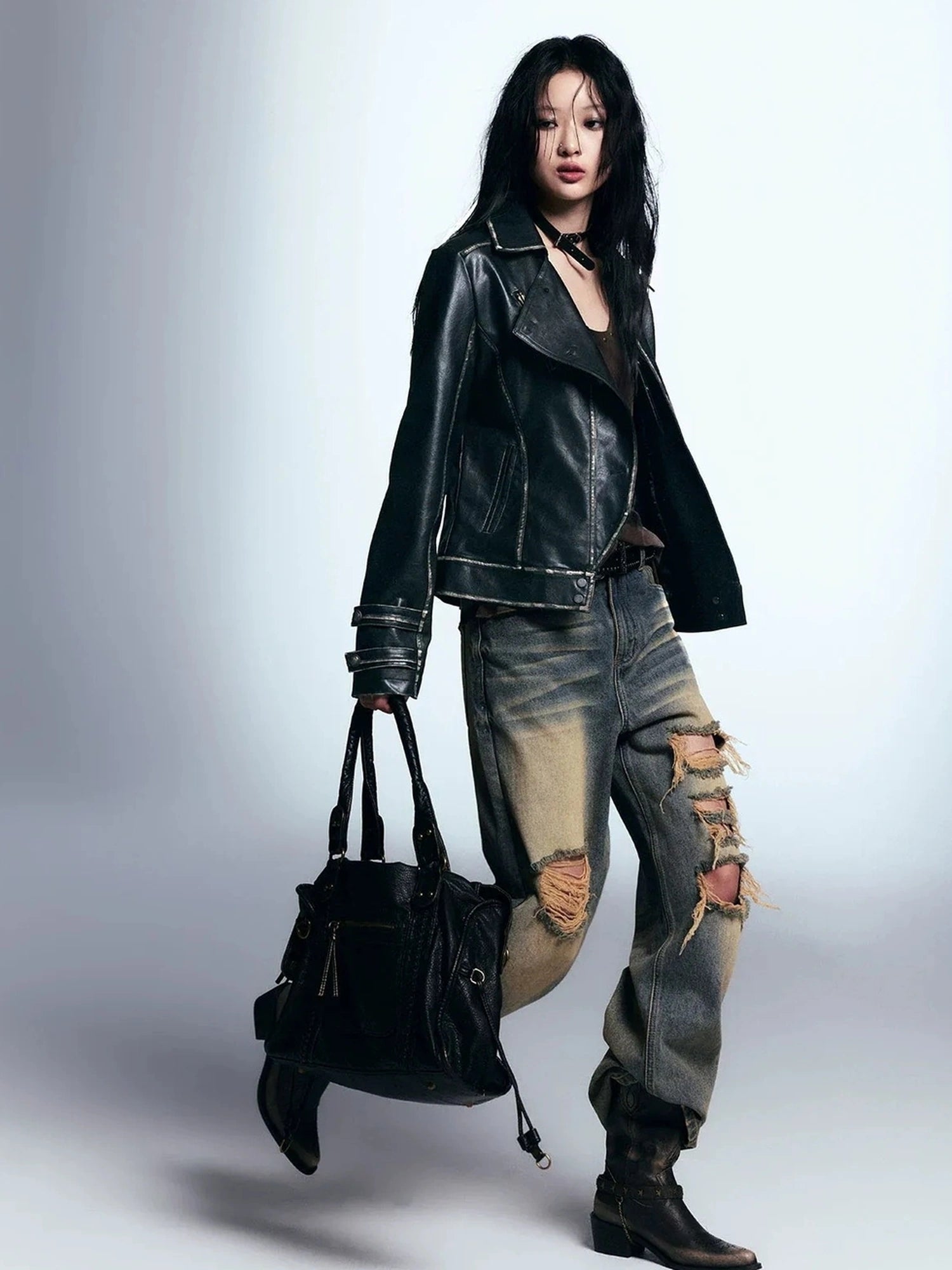 Chinese Clothing Cest Nous Update Vintage Distressed Loose Straight Leg Jeans