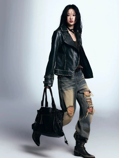 Chinese Clothing Cest Nous Update Vintage Distressed Loose Straight Leg Jeans