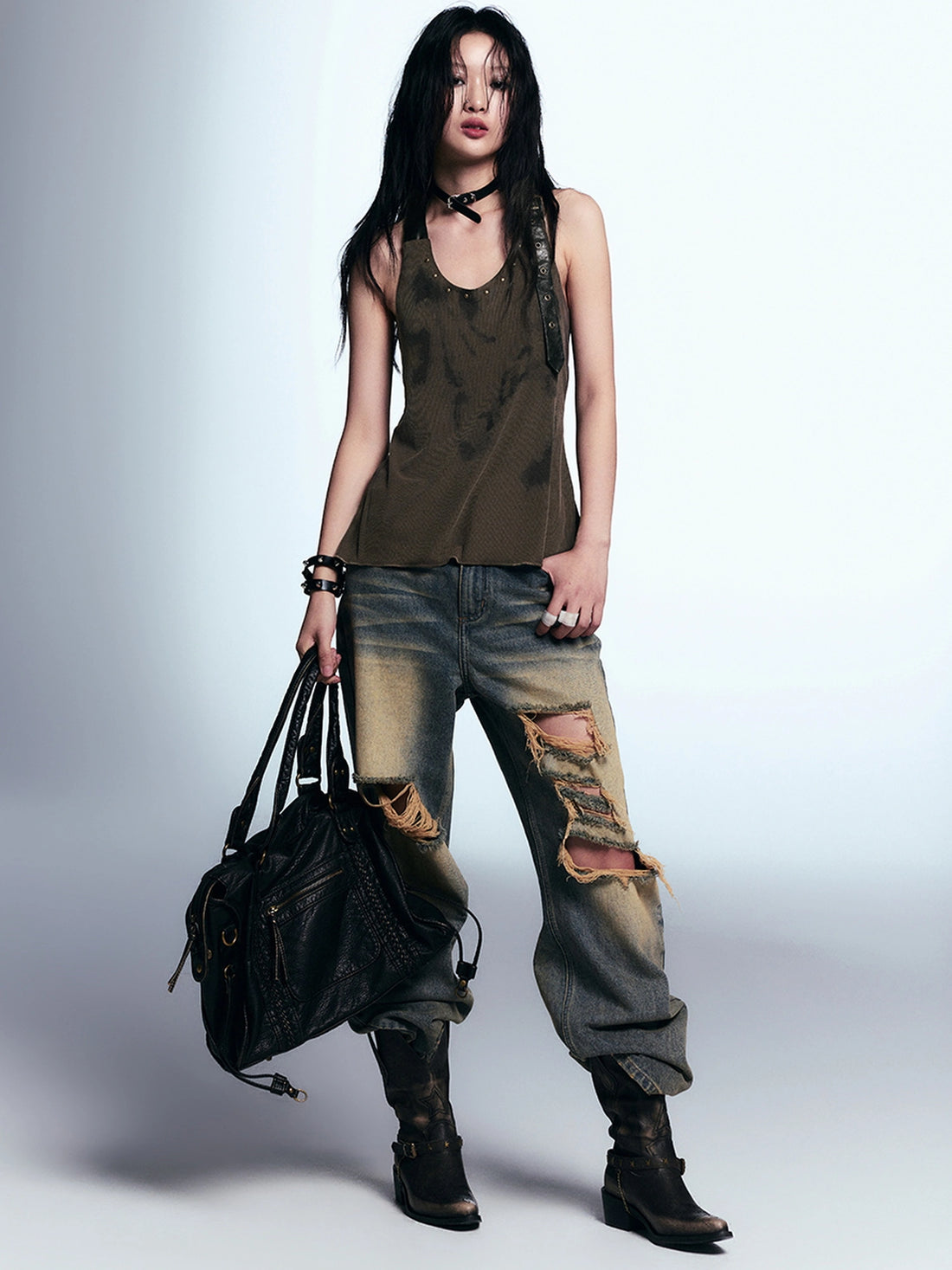 Chinese Clothing Cest Nous Update Vintage Distressed Loose Straight Leg Jeans