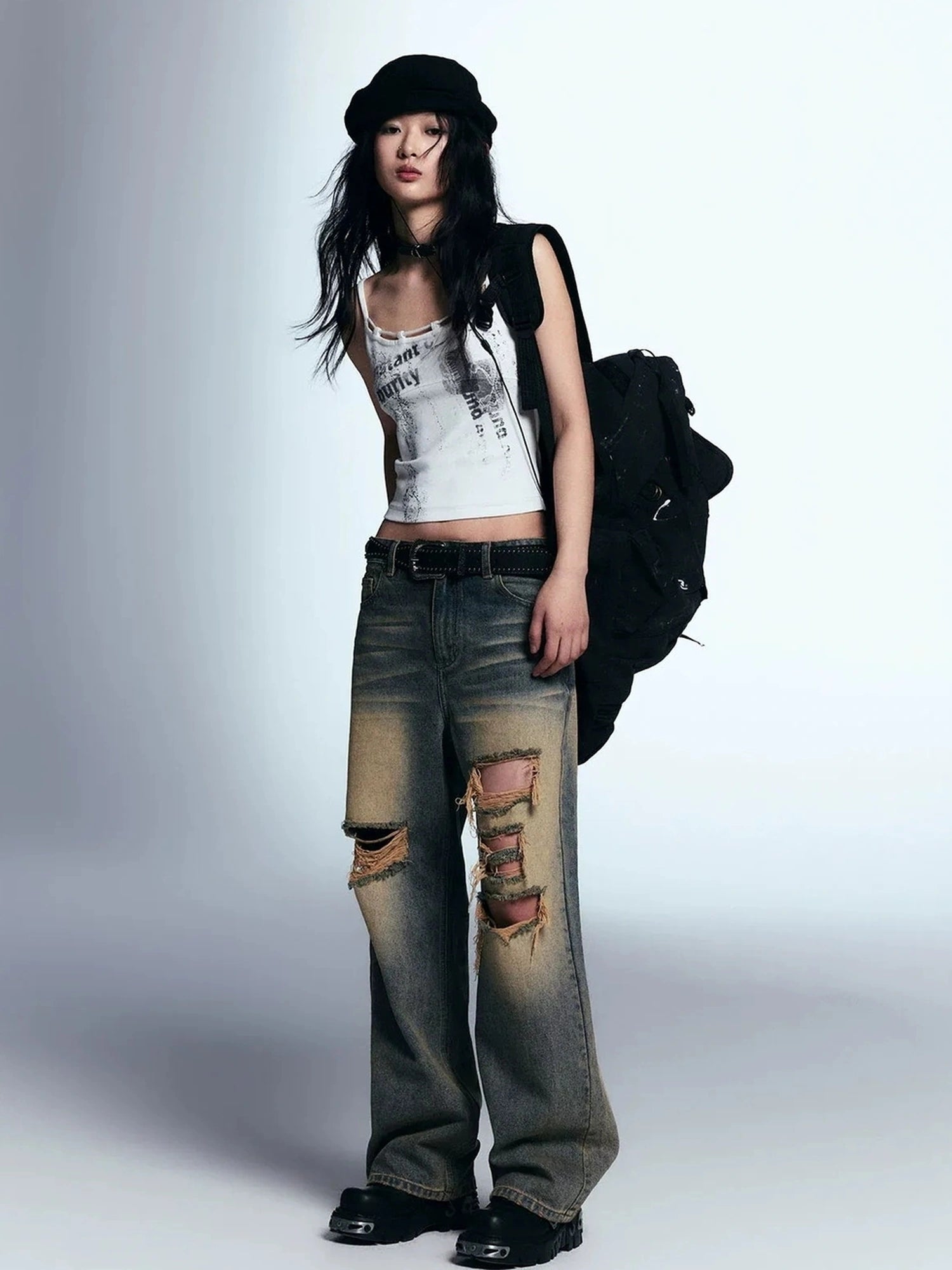 Chinese Clothing Cest Nous Update Vintage Distressed Loose Straight Leg Jeans