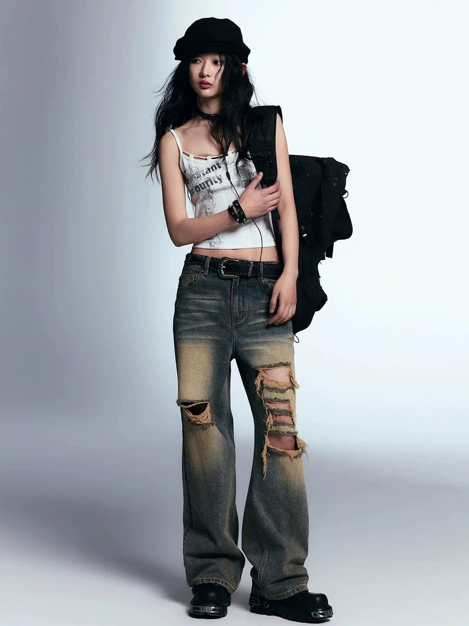 Chinese Clothing Cest Nous Update Vintage Distressed Loose Straight Leg Jeans