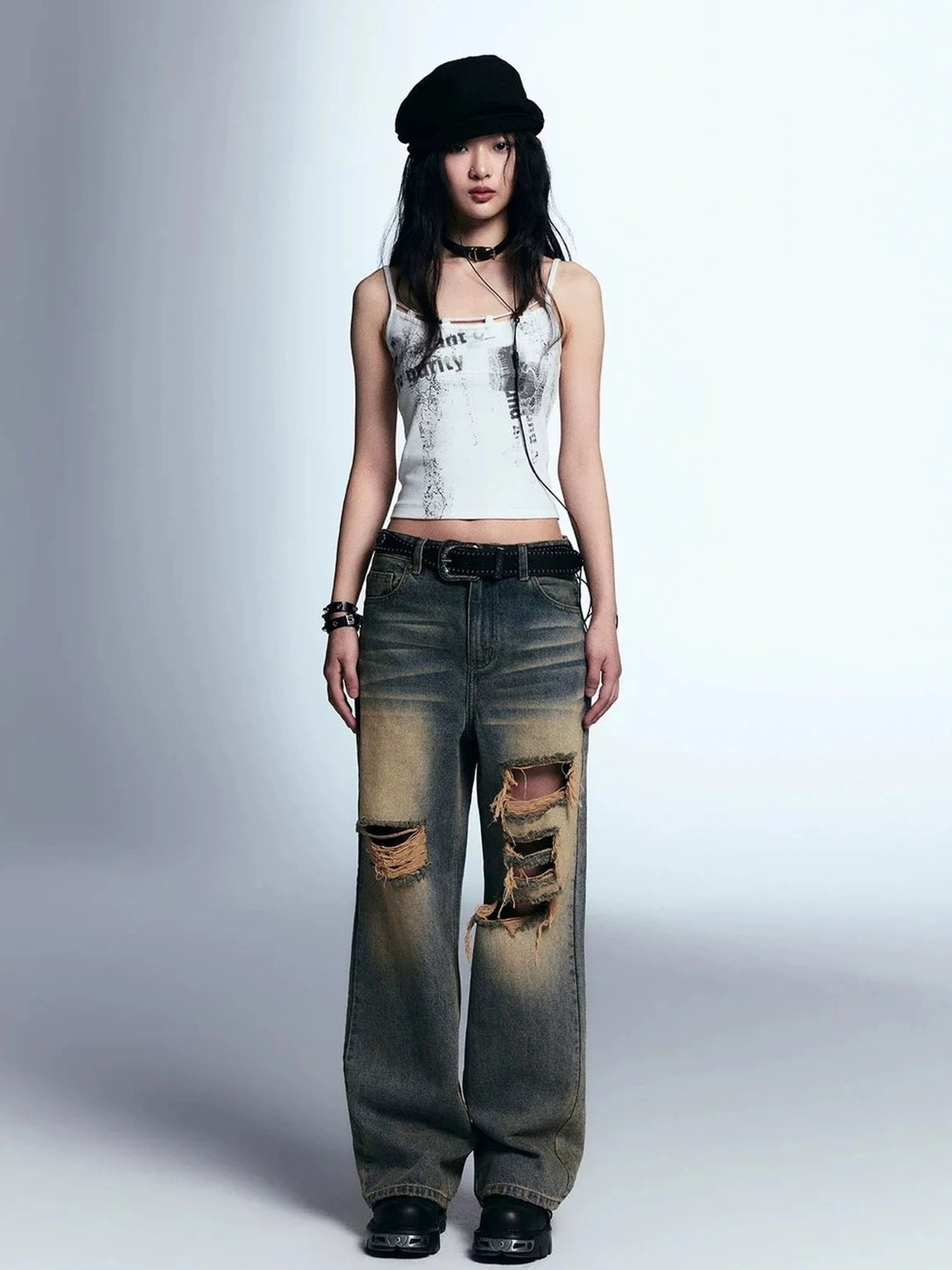 Chinese Clothing Cest Nous Update Vintage Distressed Loose Straight Leg Jeans
