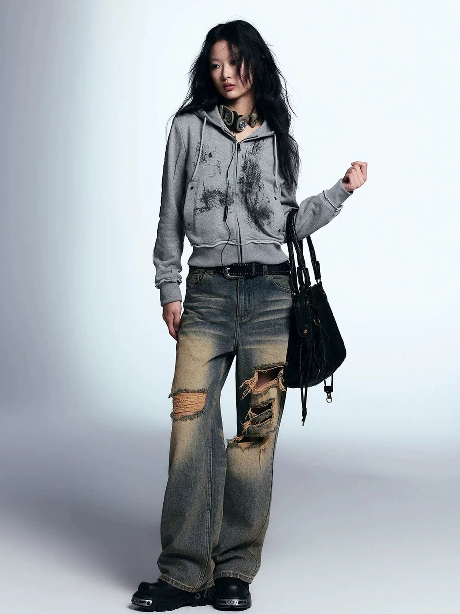 Chinese Clothing Cest Nous Update Vintage Distressed Loose Straight Leg Jeans