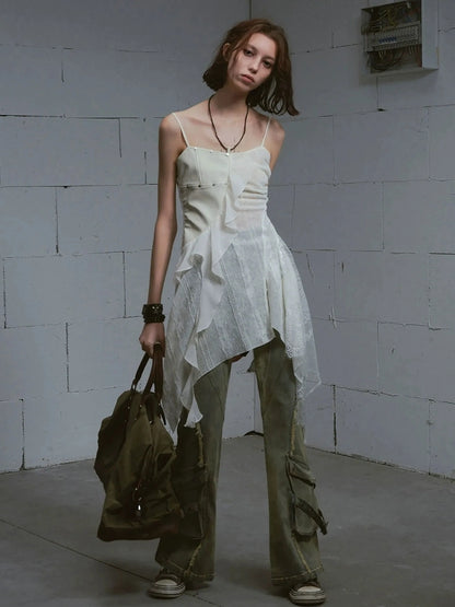 Chinese Clothing Cest Nous Update Vintage Distressed Raw Hem Flared Jeans