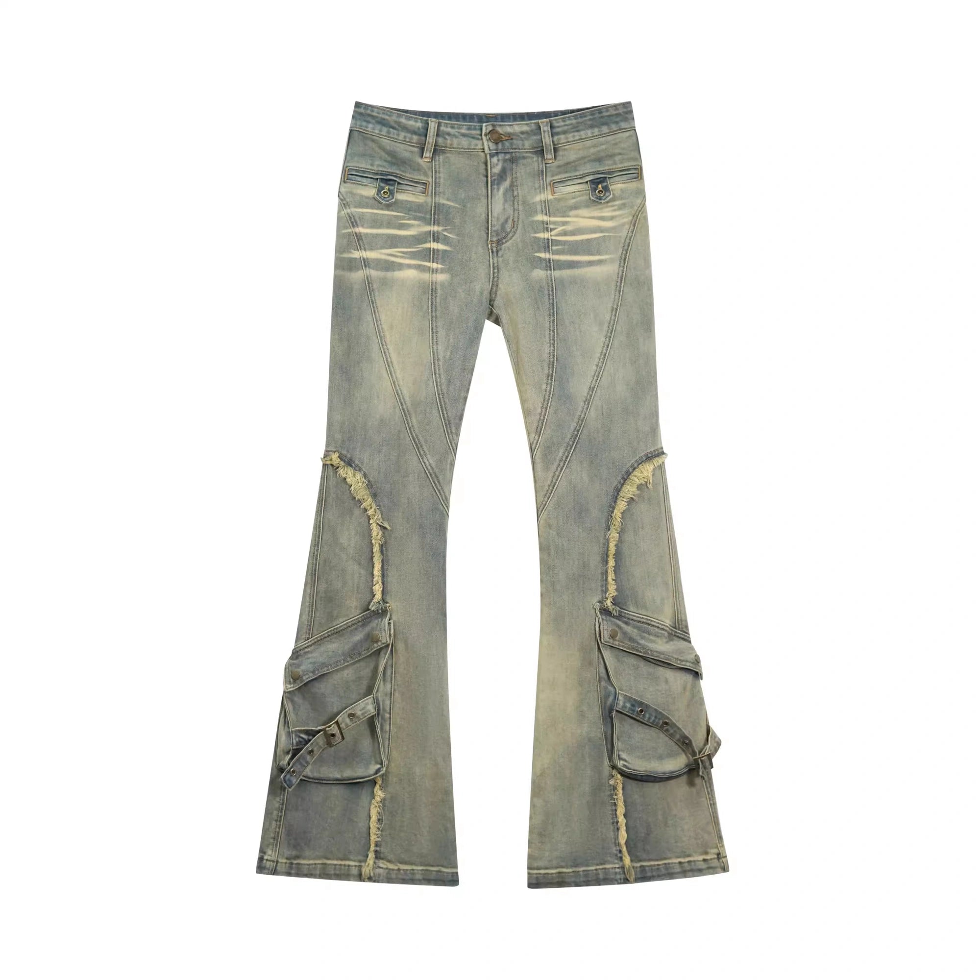 Chinese Clothing Cest Nous Update Vintage Distressed Raw Hem Flared Jeans MISSTT