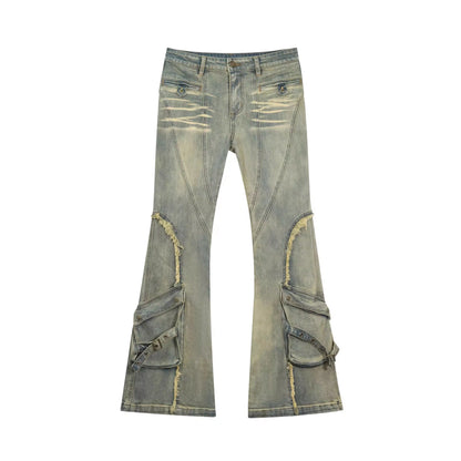 Chinese Clothing Cest Nous Update Vintage Distressed Raw Hem Flared Jeans MISSTT