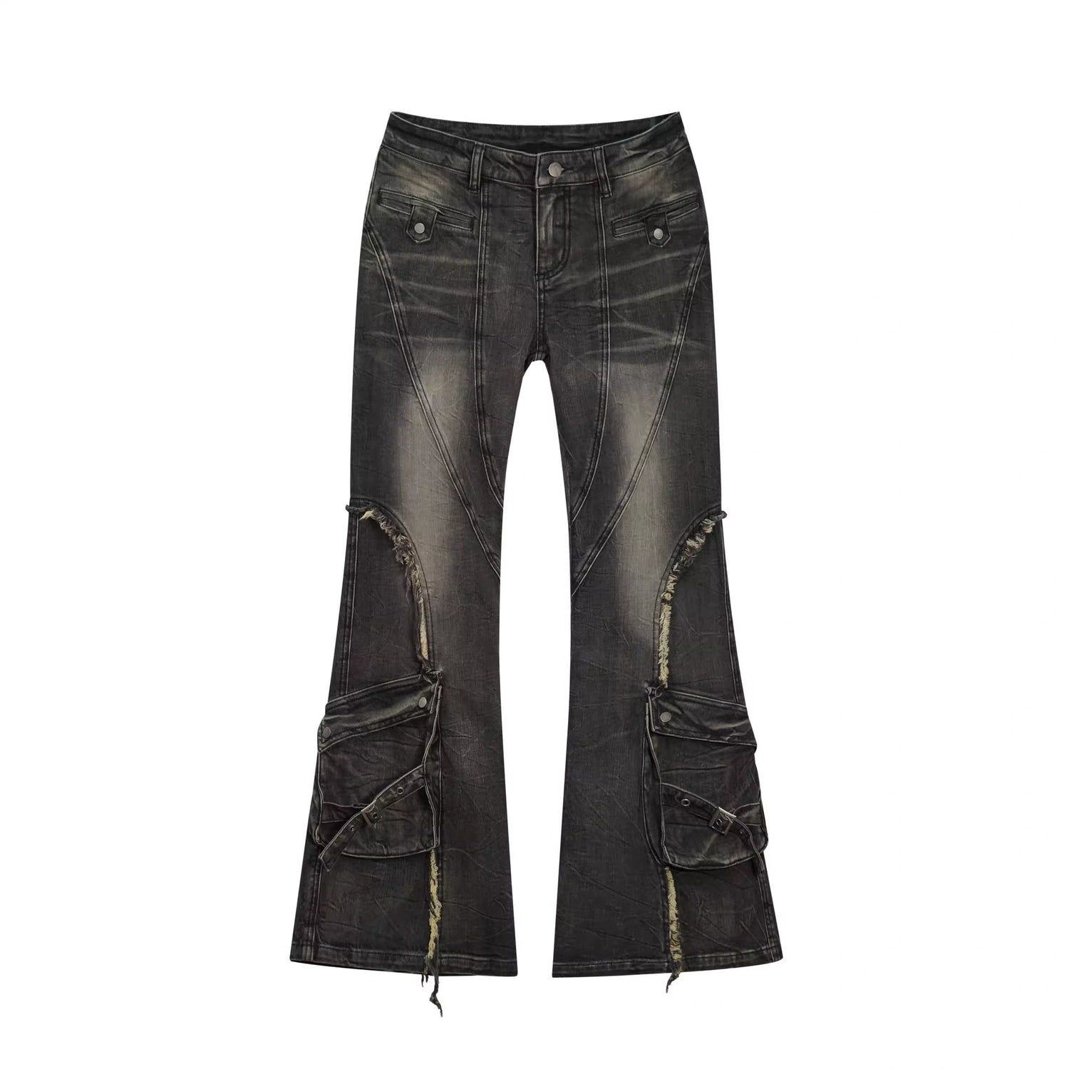 Chinese Clothing Cest Nous Update Vintage Distressed Raw Hem Flared Jeans MISSTT