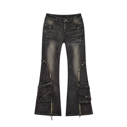 Chinese Clothing Cest Nous Update Vintage Distressed Raw Hem Flared Jeans MISSTT