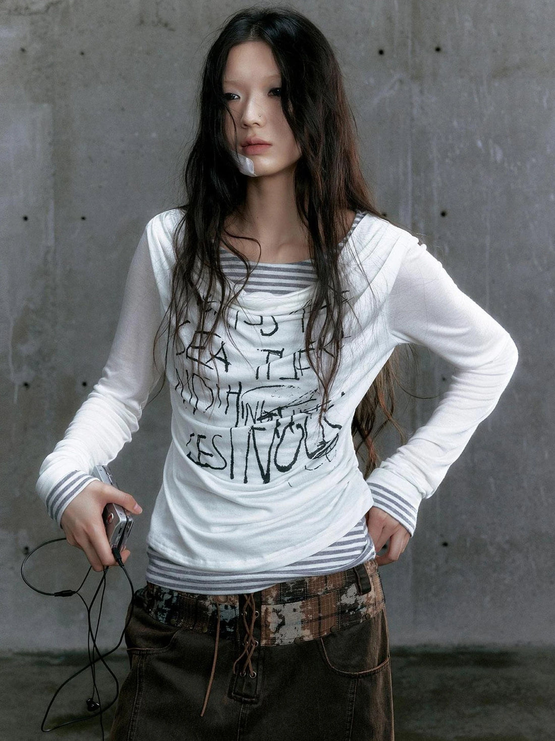 Chinese Clothing Cest Nous Update Vintage Drape Collar Graffiti Knit Top