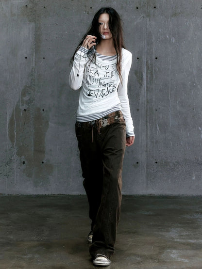 Chinese Clothing Cest Nous Update Vintage Drape Collar Graffiti Knit Top