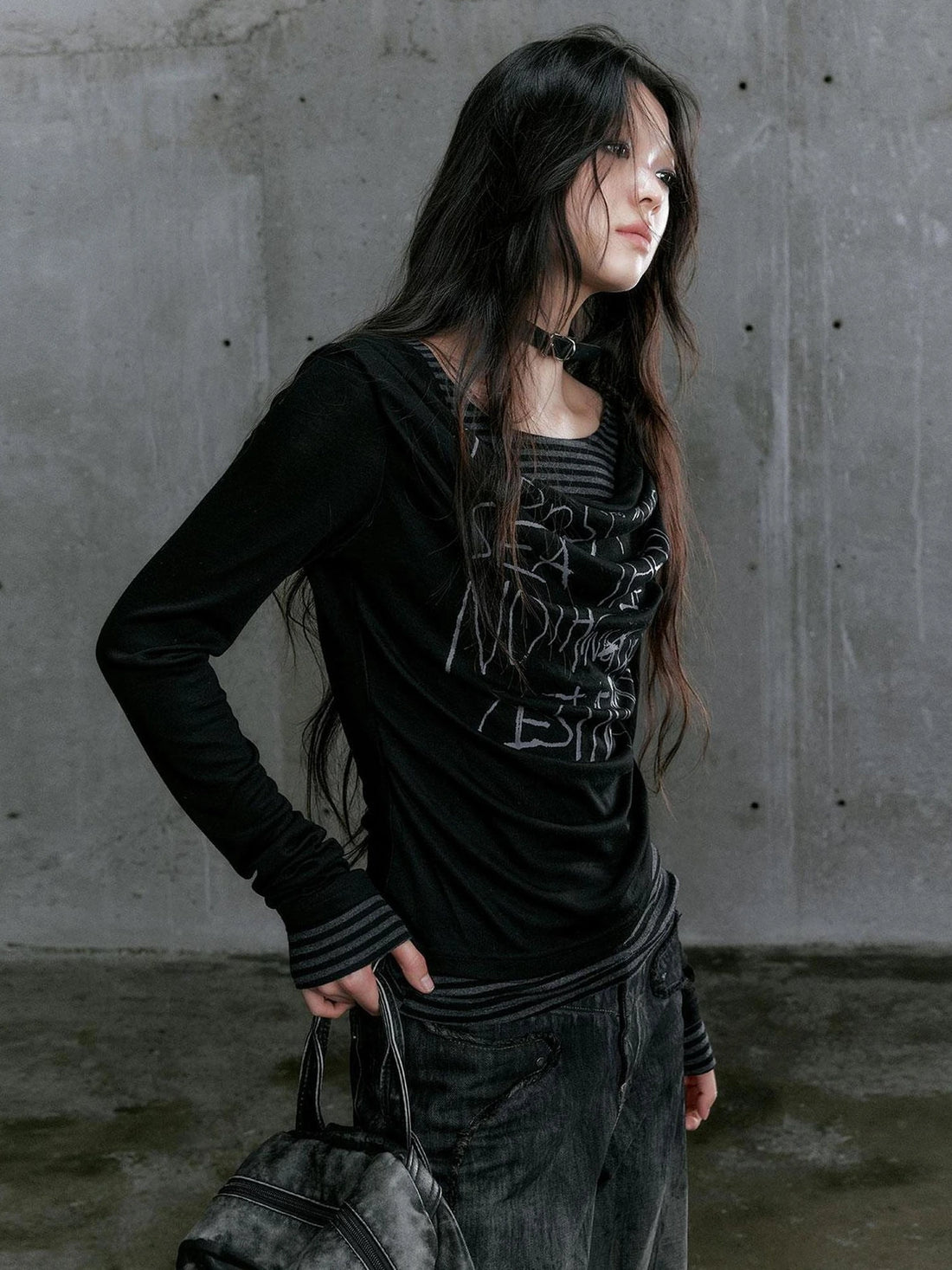 Chinese Clothing Cest Nous Update Vintage Drape Collar Graffiti Knit Top