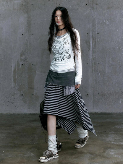 Chinese Clothing Cest Nous Update Vintage Drape Collar Graffiti Knit Top