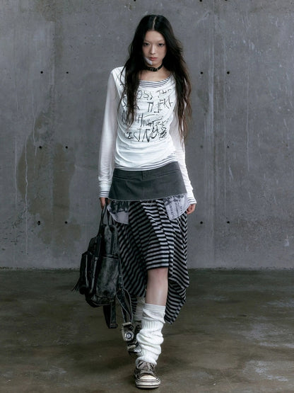 Chinese Clothing Cest Nous Update Vintage Drape Collar Graffiti Knit Top