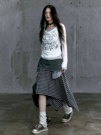 Chinese Clothing Cest Nous Update Vintage Drape Collar Graffiti Knit Top