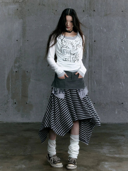 Chinese Clothing Cest Nous Update Vintage Drape Collar Graffiti Knit Top
