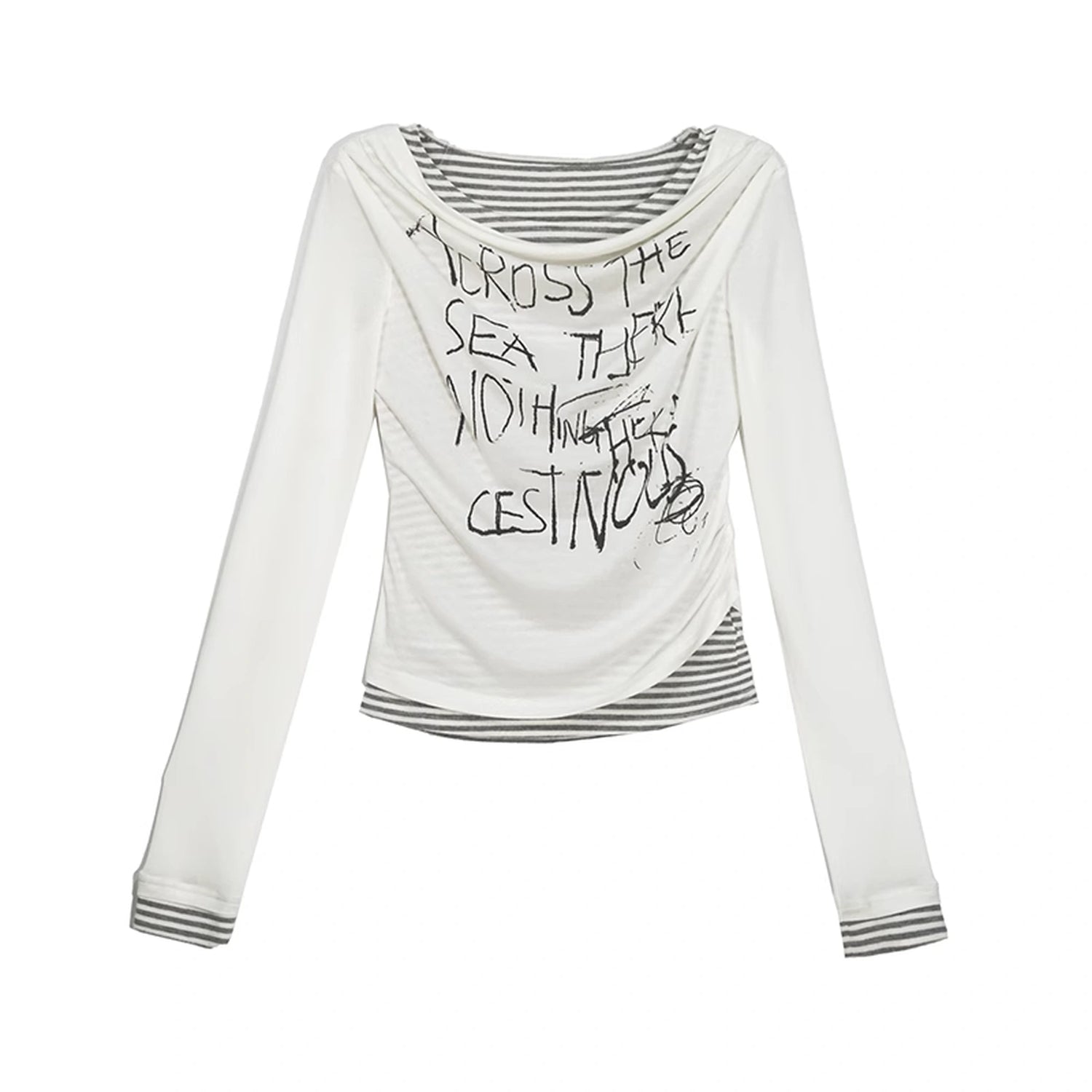 Chinese Clothing Cest Nous Update Vintage Drape Collar Graffiti Knit Top MISSTT