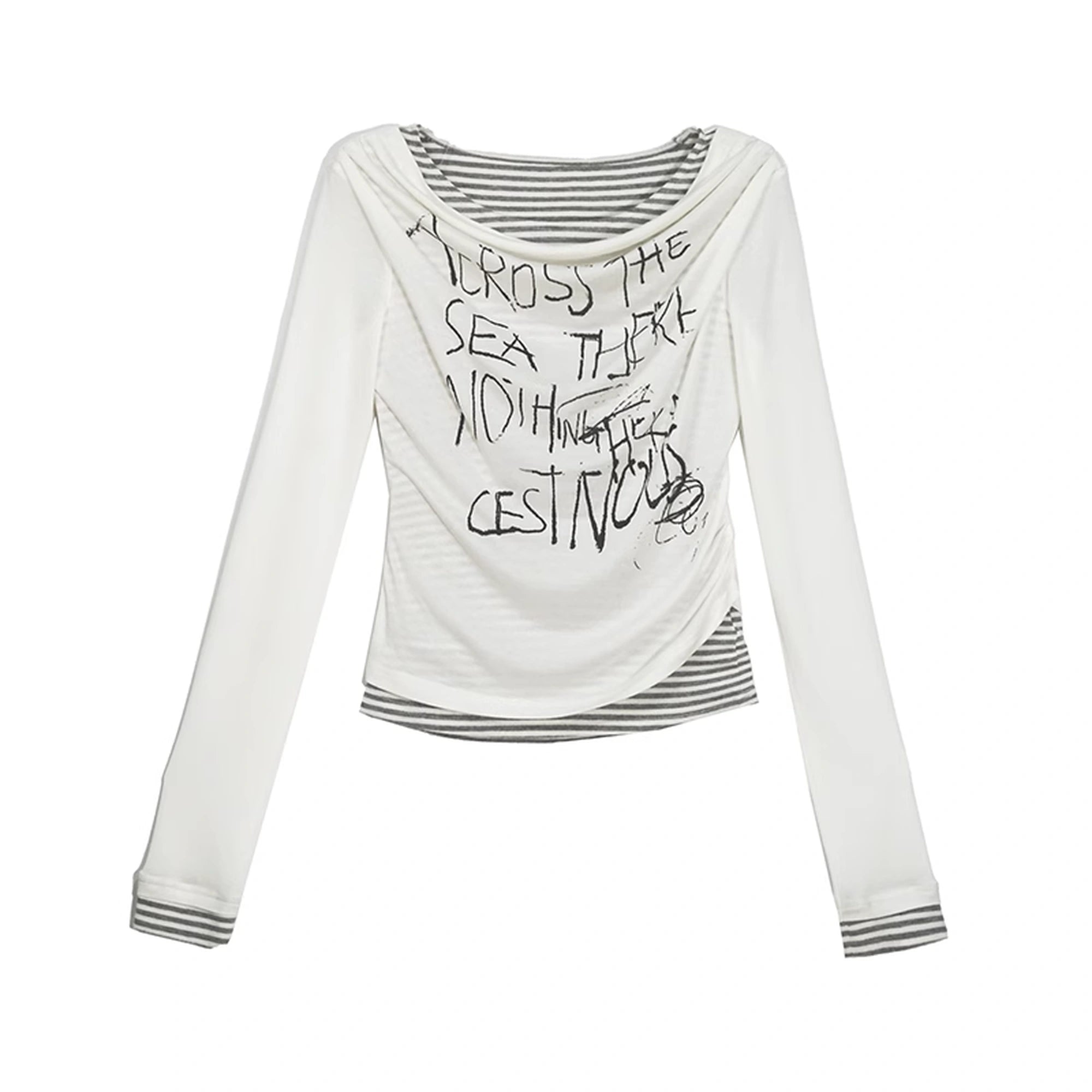 Chinese Clothing Cest Nous Update Vintage Drape Collar Graffiti Knit Top MISSTT
