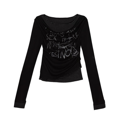 Chinese Clothing Cest Nous Update Vintage Drape Collar Graffiti Knit Top MISSTT