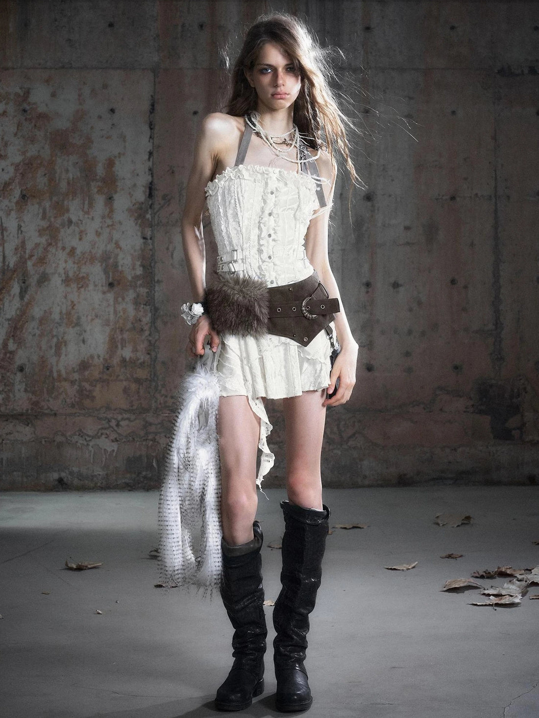 Chinese Clothing Cest Nous Update Vintage Dyed Leather Fur Patch Waist Belt