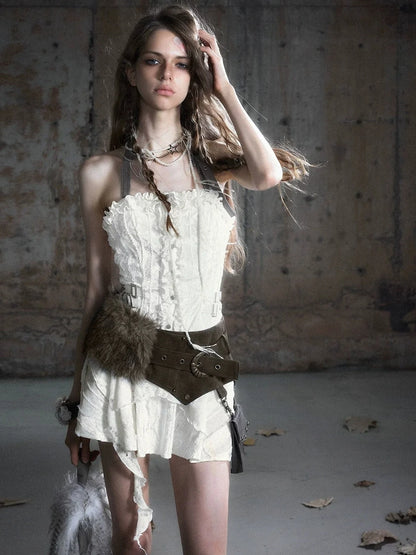 Chinese Clothing Cest Nous Update Vintage Dyed Leather Fur Patch Waist Belt