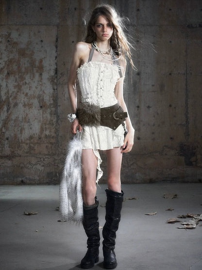 Chinese Clothing Cest Nous Update Vintage Dyed Leather Fur Patch Waist Belt