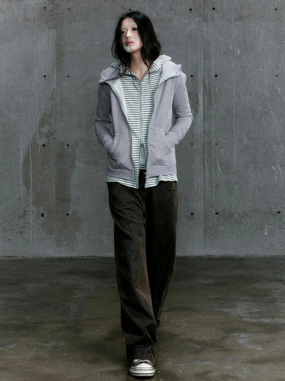 Chinese Clothing Cest Nous Update Vintage Studded Two Tone Zip Hoodie