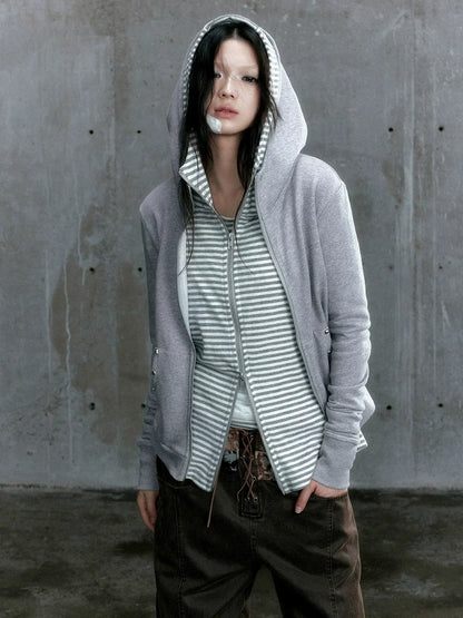 Chinese Clothing Cest Nous Update Vintage Studded Two Tone Zip Hoodie