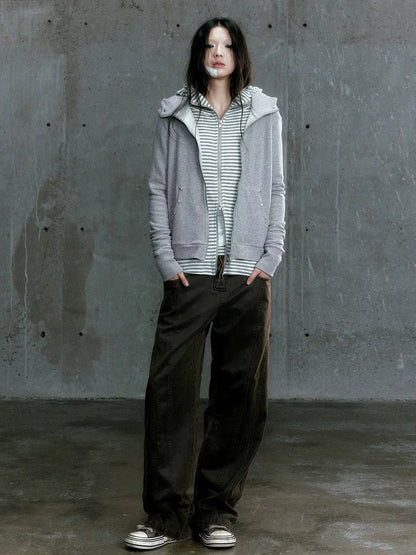 Chinese Clothing Cest Nous Update Vintage Studded Two Tone Zip Hoodie