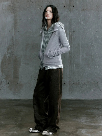 Chinese Clothing Cest Nous Update Vintage Studded Two Tone Zip Hoodie