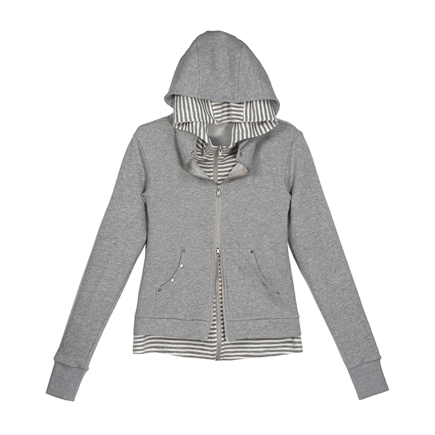 Chinese Clothing Cest Nous Update Vintage Studded Two Tone Zip Hoodie MISSTT